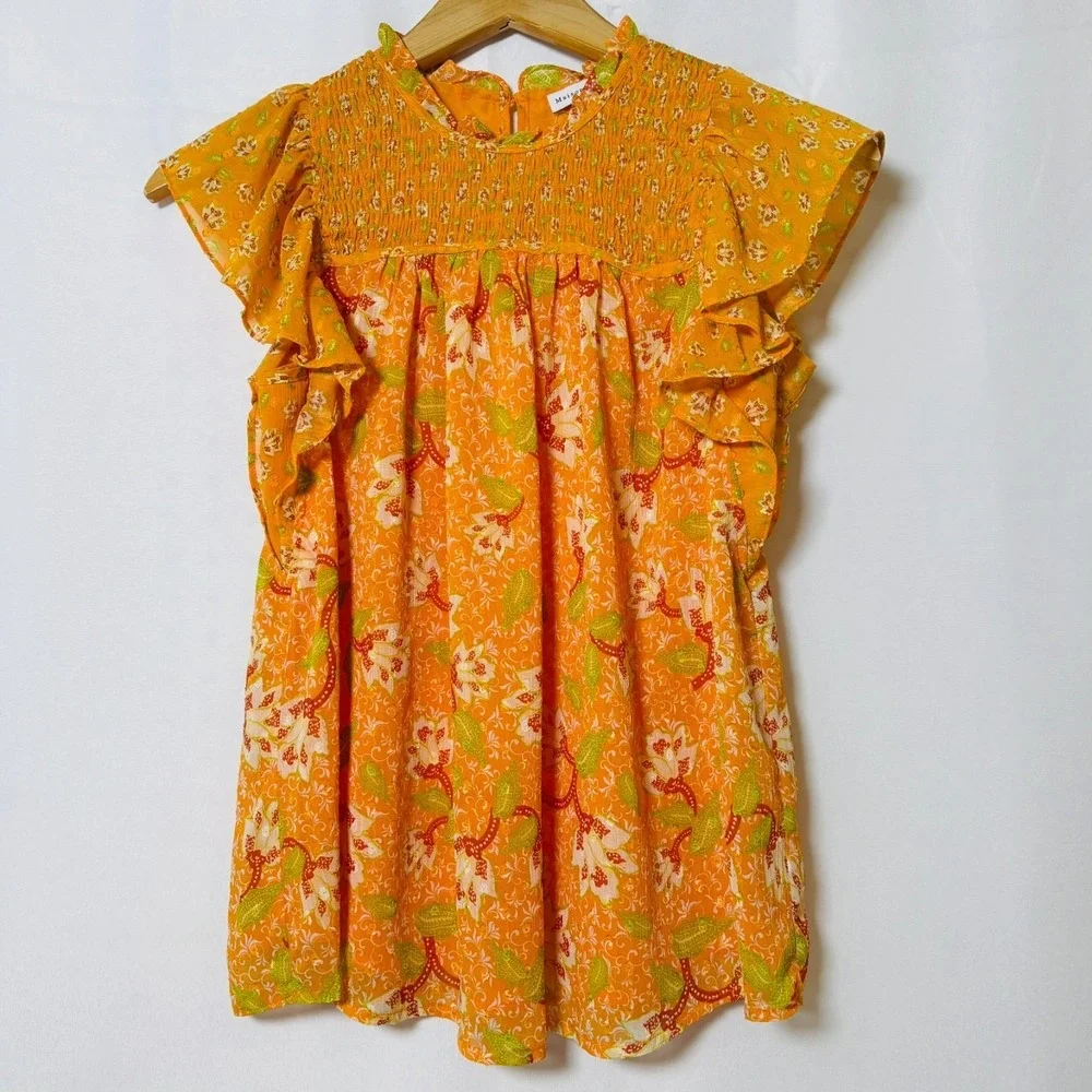 Maison d'Amelie Blouse‎ Women's XSmall Orange Floral Blouse - Picture 2 of 5